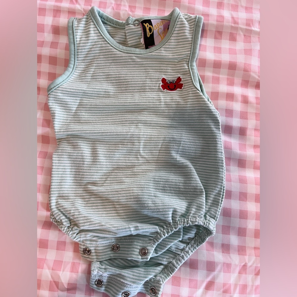 Striped Baby Romper with Crab Embroidery